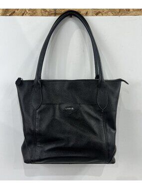 Lodis Black Pebbled Leather Tote Bag With Floral Lining And Zip Closure